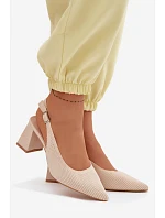 Materiálové sandály na podpatku Béžové Elissea