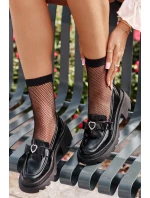 Dámske čierne kožené mokasíny so srdcom a mašľou D&A Dámske čierne kožené mokasíny so srdcom a mašľou D&A