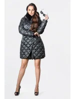 Čierna dámska bunda s kožušinovým golierom (J9-068)