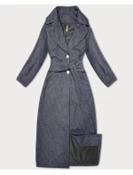 Dámsky dlhý kabát s opaskom S'West navy blue-stripe (B8542-26)