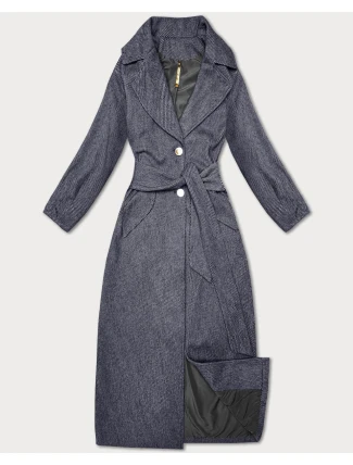 Dámsky dlhý kabát s opaskom S'West navy blue-stripe (B8542-26)