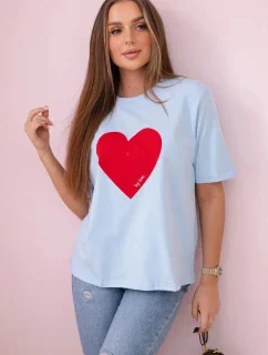 Bavlnená blúzka s potlačou srdca modrá