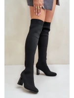 Kozaki Ze Skarpetkową Cholewką Za Kolano Na Słupku Czarne Esanira