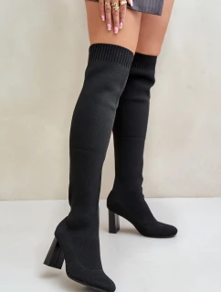 Kozaki Ze Skarpetkową Cholewką Za Kolano Na Słupku Czarne Esanira