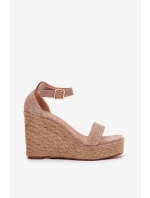 Sandały Damskie Na Koturnie Z Plecionką Khaki Adelio