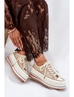 Trampki Damskie Na Masywnej Platformie S.Barski BF51-101 Beżowe