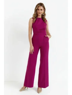 S115 Kombinéza so širokými nohavicami - rubínová