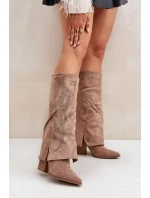 Zdobené čižmy so zakriveným podpätkom Tmavo béžová Ivilta