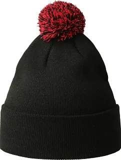 Atlantis Headwear Wind-S Pompom Pletená čepice s bambulí 33.0294 black/red