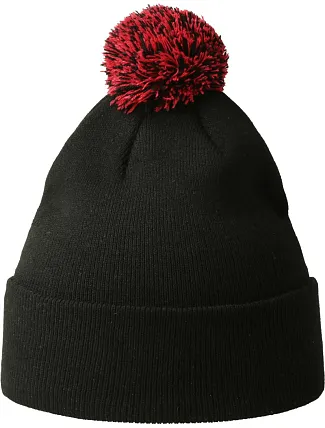 Atlantis Headwear Wind-S Pompom Pletená čepice s bambulí 33.0294 black/red Atlantis Headwear Wind-S Pompom Pletená čepice s bambulí 33.0294 black/red