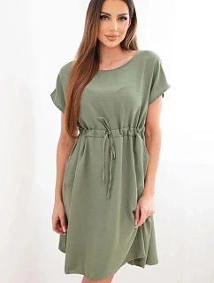Dámske šaty s krátkym rukávom a khaki viazaním v páse
