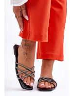 Damskie Klapki Z Paseczkami I Dżetami Czarne Leomi