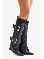 Kozaki Do Kolana Na Koturnie Z Wywiniętą Cholewką I Klamrami Tamirla