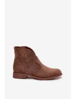 Botki Damskie Na Płaskim Obcasie S.Barski HY52-532 Brązowe