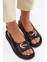 Kožené sandály na platformě s ozdobou S.Barski KV61-6047 Černé