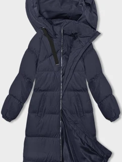 Dámska dlhá hrubá bunda s kapucňou v tmavomodrej farbe (5M3163-215)