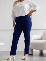 Elegantné dámske nohavice nadmernej veľkosti tmavomodré (728) Elegantné dámske nohavice nadmernej veľkosti tmavomodré (728)