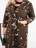 Dámsky elegantný kabát vo veľkosti Plus Size s klopami, leopardí vzor, hnedý Dámsky elegantný kabát vo veľkosti Plus Size s klopami, leopardí vzor, hnedý