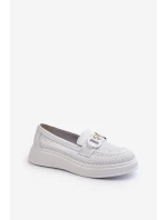 Skórzane Mokasyny Damskie Na Platformie Białe S.Barski LR720