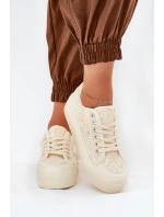 Koronkowe Trampki Damskie Big Star RR274746 Beżowe