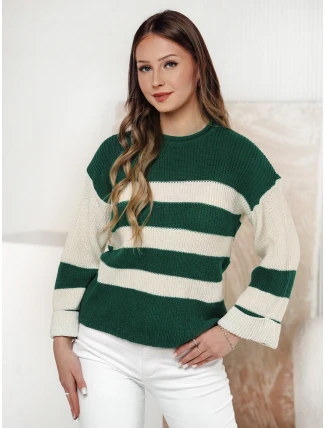 Dámsky zeleno-biely sveter LINEZZA FashionStreet MY2389 Dámsky zeleno-biely sveter LINEZZA FashionStreet MY2389