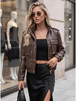 Dámska kožená bunda typu bomber na prechodné obdobie, hnedá, FashionStreet TY5874 Dámska kožená bunda typu bomber na prechodné obdobie, hnedá, FashionStreet TY5874