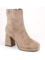 Dámske semišové čižmy na podpätku W JEZ411B beige - Jezzi