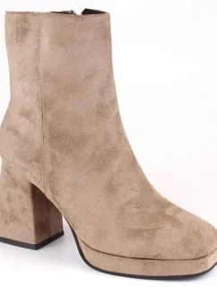 Dámske semišové čižmy na podpätku W JEZ411B beige - Jezzi