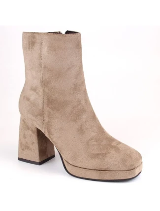 Dámske semišové čižmy na podpätku W JEZ411B beige - Jezzi