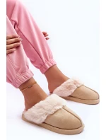Damskie Papcie Klapki z Futerkiem Jasnobeżowe Pinky