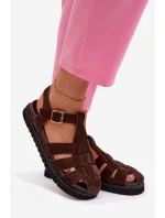 Dámské římské sandály s zlatou sponou na platformě Čokoládová Terelina