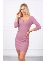 Šaty s gombíkovým výstrihom tmavo ružové