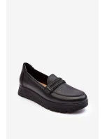 Skórzane Półbuty Na Platformie Z Ozdobą Czarne Lemar Lehira