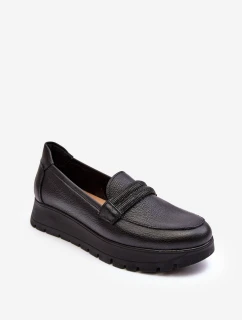 Skórzane Półbuty Na Platformie Z Ozdobą Czarne Lemar Lehira