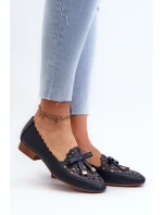 Ażurowe Baleriny Damskie Z Kokardką Granatowe Nestavia