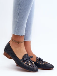 Ażurowe Baleriny Damskie Z Kokardką Granatowe Nestavia