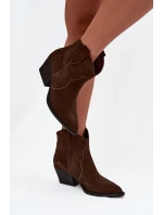 Wsuwane Botki Kowbojki Damskie Z Naturalnego Zamszu Czekoladowe Beretta