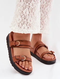 Dámské platformové nazouváky s pásky a zlatými sponami Camel Rirea