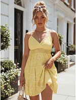 Bavlnené šaty s výšivkou na ramienkach, citrónovožlté, FashionStreet EY2669 Bavlnené šaty s výšivkou na ramienkach, citrónovožlté, FashionStreet EY2669