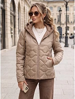 Dámska prešívaná prechodná bunda s kapucňou, béžová, FashionStreet TY5882 Dámska prešívaná prechodná bunda s kapucňou, béžová, FashionStreet TY5882