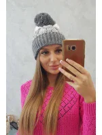 Dámska čiapka s brmbolcom Abigail K326 sivá+biela