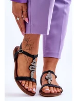 Skórzane Sandały Z Ozdobnym Wężem S.Barski KV-5541-42 Czarne