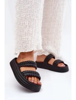 Piankowe Lekkie Klapki Damskie Na Platformie S.Barski ZK51-001 Czarne