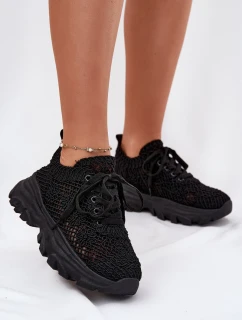 Sneakersy Damskie Z Szydełkową Cholewką Czarne Jelhiris