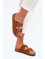 Klapki Damskie Ze Złotymi Klamrami I Przeszyciami Camel Lunera