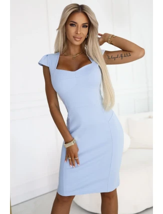 318-8 Elegantné midi šaty s krásnym výstrihom - MODRÉ