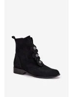 Zamszowe Botki Damskie Z Ozdobnymi Kwiatkami Zazoo 3085 Czarne