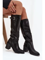 Dámské kozačky na podpatku s přezkou černé Brenira