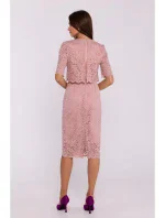 S379 Čipkované šaty s dvojvrstvovou vrchnou časťou - púdrové
