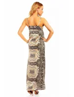 Letné dámske šaty s elegantným potlačou dlhé čierno-ecru - Farebná / S - SWEEWE